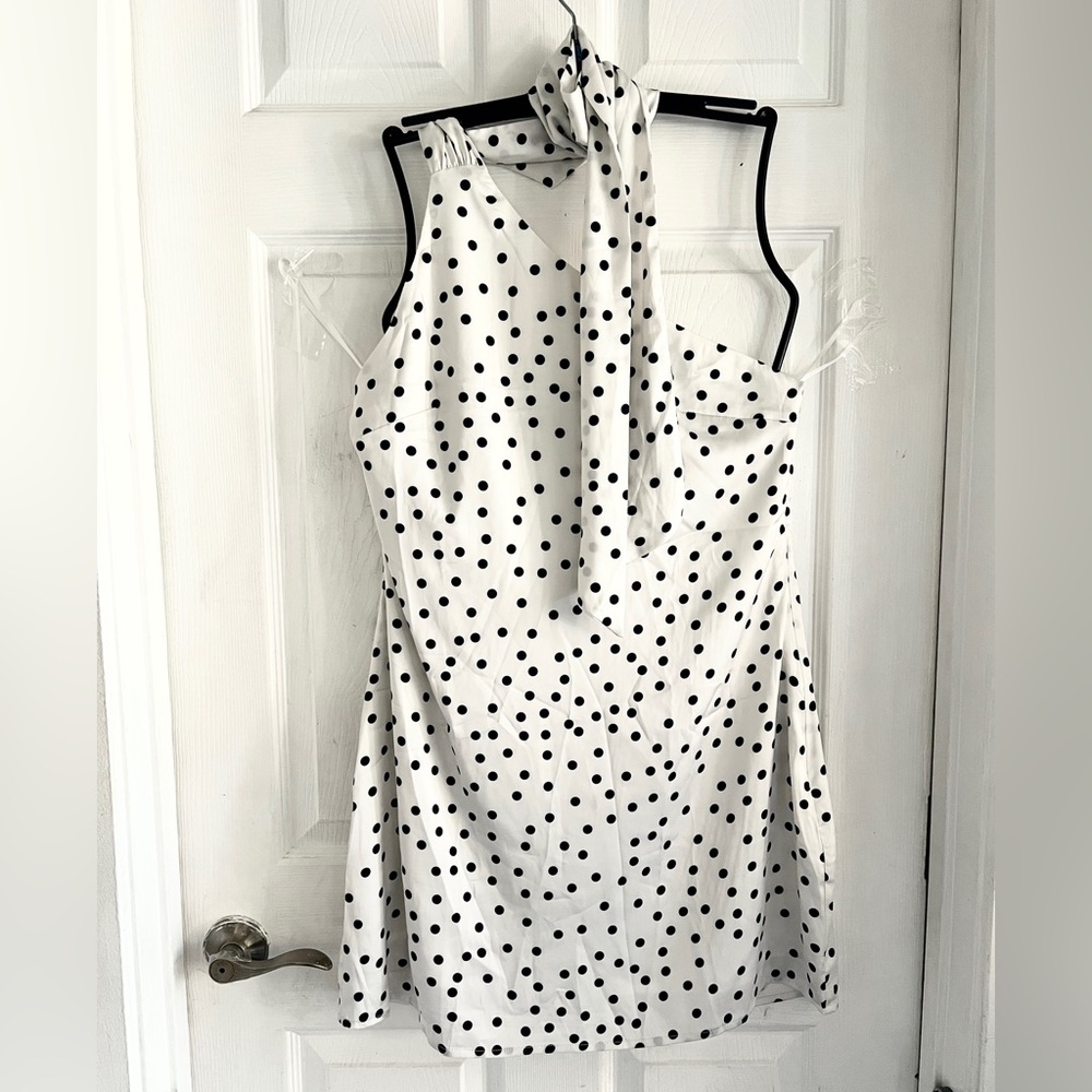 Commense Satin Polka Dot Asymmetrical Dress - Picture 5 of 12
